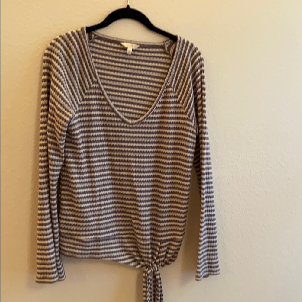 Lucky Brand Gray and White Stripped long Sleeve